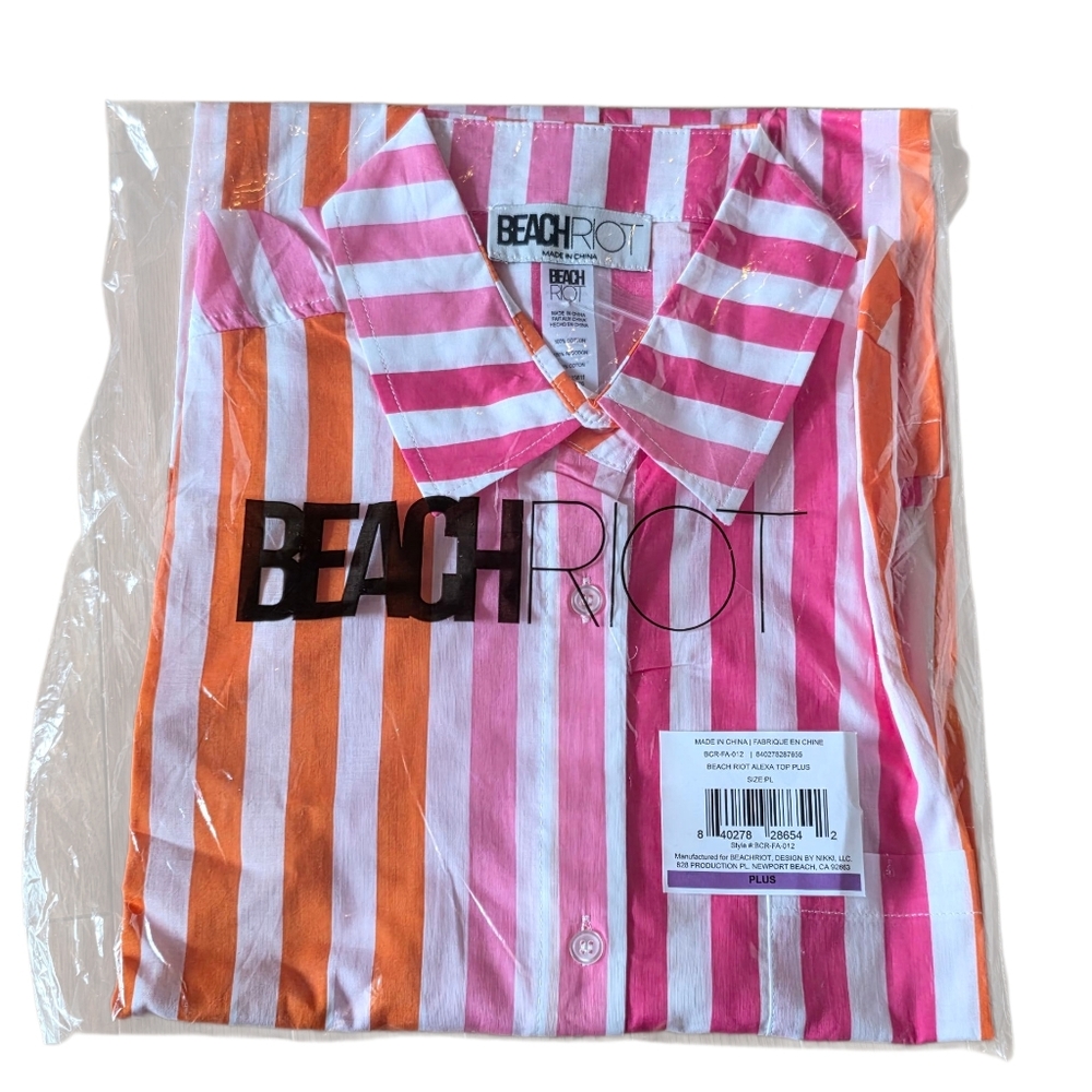 Beach Riot Alexa Top Size Plus Large Orange, White & Pink Stripes NWT